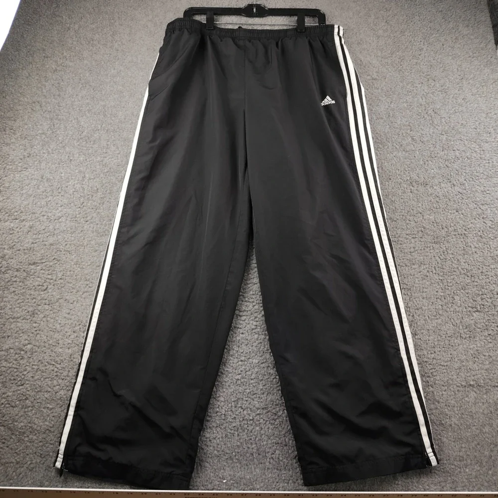 Adidas Mens XL Black White 3 Stripe Wind Track Pants Mesh Lined